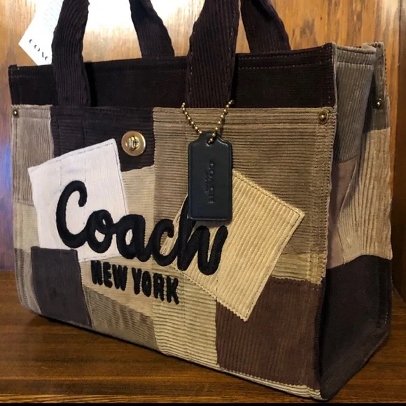 NWT-Coach-Repurposed Corduroy-Cargo Tote Bag-Maple Color-Patchwork Designs - Picture 4 of 16